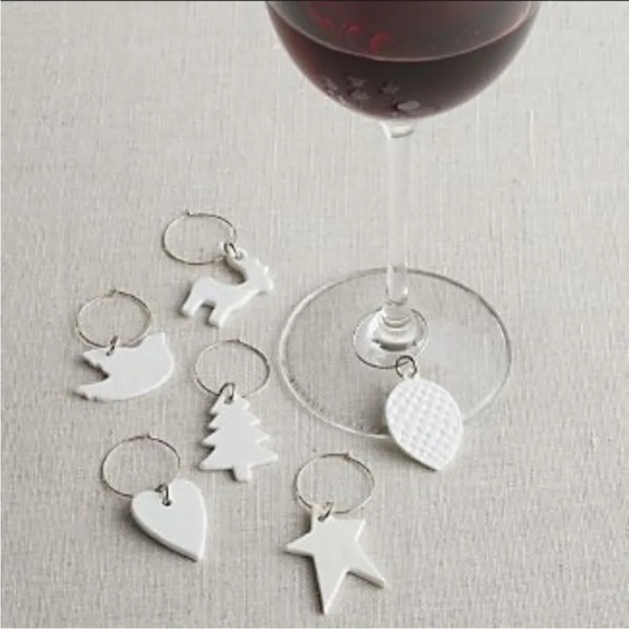 Crate&Barrel Dining Nib Crate Barrel White Porcelain Wine Charms
